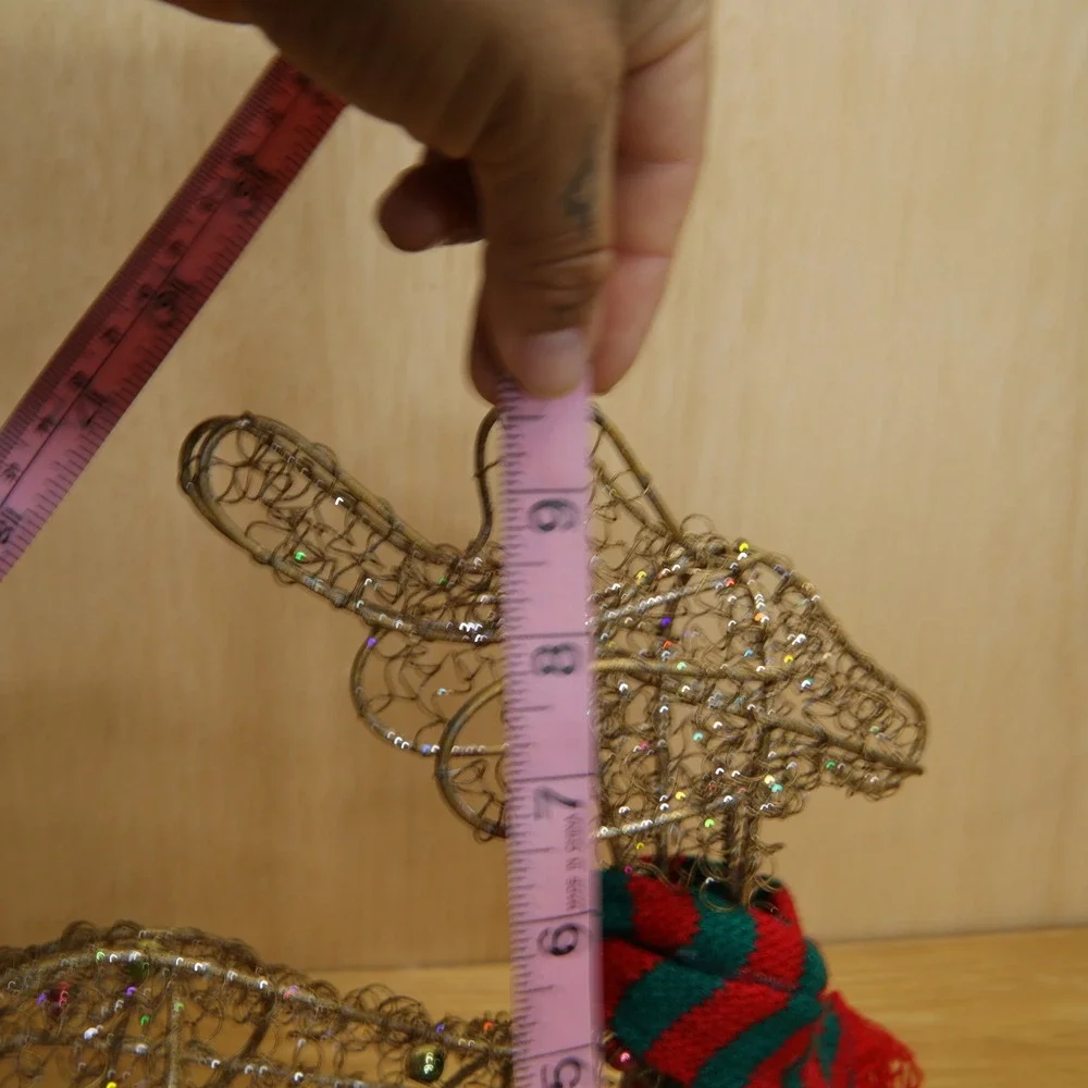 Gold Wire Reindeer Figurine Christmas Decor Glitter Ornaments Scarf 13 Inch
